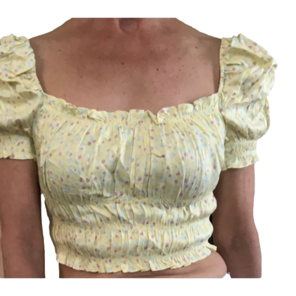 NWTS Zara Puffy Shoulder Pastel  Hyper-feminine Floral Tube Top Size Med…